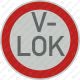 V-LOK-Schild , Verbot der elektrischen Versorgung von der Diesellock über die Zugsammelschiene, bedingte Dieselloktauglichkeit -Piktogramm-