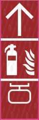 Richtungspfeil nach oben, Feuerlöscher und Notbremse - Feuerlöscher nach DIN EN ISO 7010 F001 - Farben nach ISO 3864-4:2011(E)
