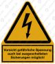 Blitzpfeil und Vorsicht gefährliche Spannung auch bei ausgeschalteten Sicherungen möglich! (Kombischild)