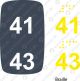 Sitzplatznummer 41 + 43 Braille + Prismenschrift
