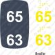 Sitzplatznummer 65 + 63Braille + Prismenschrift