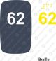 Sitzplatznummer 62Braille + Prismenschrift