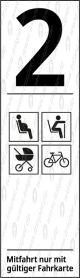 Infofeld / Fahrgastinformation 2. KlasseSchwangere, Alte Menschen, Kinderwagen, FahrradMitfahrt nur mit gültiger FahrkarteProjekt: Flirt3 BEMU 2 SH