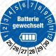 Prüfplakette „Batterie gewechselt“mit Monat 1-12, Jahreszahl 25-30