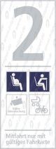 Infofeld 2. Klasse Schwangere, Alte Menschen, Kamera, Kinderwagen/Fahrrad mit Text Mitfahrt nur mit gültiger Fahrkarte - Einsatz VBB