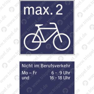 max. 2Fahrräder (Symbol)Nicht im BerufsverkehrMo-Fr 6 - 9 Uhrund 16 -18 Uhr