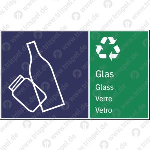 Abfallbehälter für Glas mit Text - viersprachig D, E, F, I