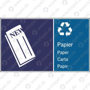 Abfallbehälter für Papier mit Text - viersprachig D, E, I, DK