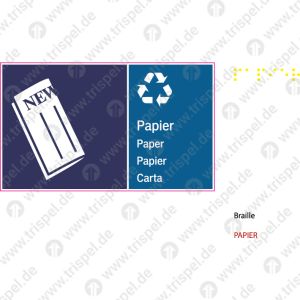 Abfallbehälter für Papier mit Text - 4-sprachig D, E, F, IBraille