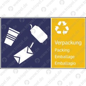 Abfallbehälter für Verpackung mit Text - 4-sprachig D, E, F, I