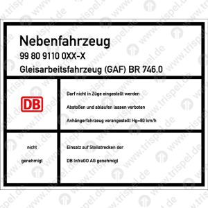 Anschriftentafel: Schweres Nebenfahrzeug Nr. 99 80 XXX XXX-X“Eindruck variabel”