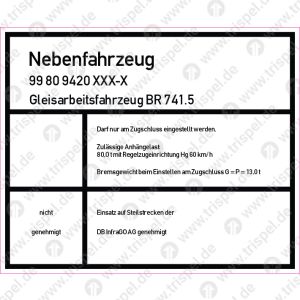 Identifikationstafel: Nebenfahrzeug D-DBMP 99 80 9436 0XX-X