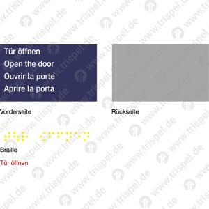 Tür öffnen, viersprachig (deutsch, englisch, französisch, italienisch)