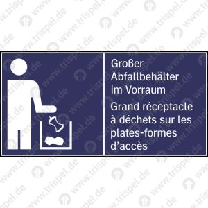 Großer Abfallbehälter im Vorraum, deutsch und französich