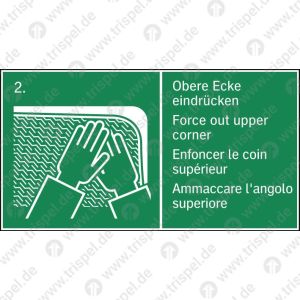 Notausstiegfenster Obere Ecke eindrücken (mit Händen) - 4-sprachig: D, E, F, I -(langnachleuchtend)