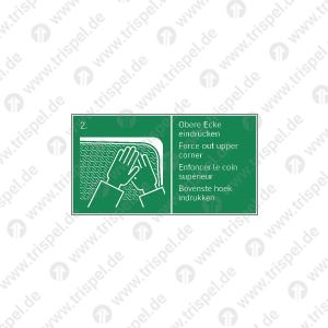 Notausstiegfenster. Obere Ecke eindrücken - 4-sprachig D, E, F, NL -langnachleuchtend-