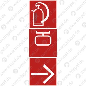 Feuerlöscher, Notbremse und Richtungspfeil rechts untereinander (langnachleuchtend)