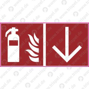 Feuerlöscher und Richtungspfeil unten - Feuerlöscher nach DIN EN ISO 7010 F001 - Farben nach ISO 3864-4:2011(E)