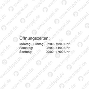 ÖffnungszeitenMontag - Freitag 07:00 - 19:00 UhrSamstag 08:00 - 14:00 UhrSonntag 09:00 - 17:00 Uhr
