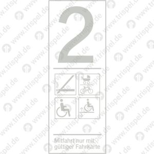 Infofeld 2. Klasse, Nichtraucher, Mehrzweckraum, Körperlich behinderte, Einstiegshilfe, Mitfahrt nur mit gültiger Fahrkarte