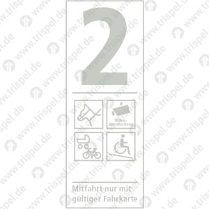 Infofeld 2 Klasse, Mitnahme von Hunden..., Videoüberwachung, Kinderwagen Fahrrad, Rampe für Rollstuhlfahrer runter / Körperbehinderte, Mitfahrt nur mit gültiger Fahrkarte - Einsatz VBB
