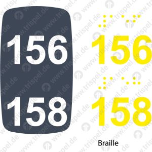 Sitzplatznummer 156 + 158Braille + Prismenschrift