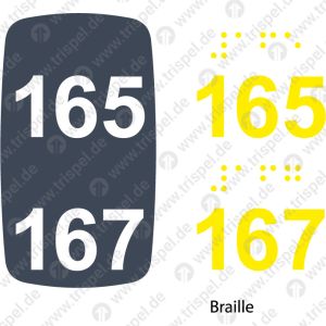 Sitzplatznummer 165 + 167Braille + Prismenschrift