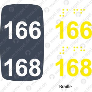 Sitzplatznummer 166 + 168Braille + Prismenschrift