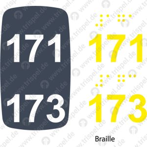 Sitzplatznummer 171 + 173Braille + Prismenschrift