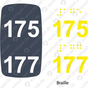 Sitzplatznummer 175 + 177Braille + Prismenschrift
