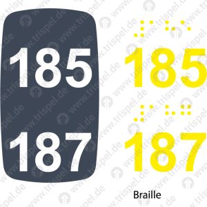 Sitzplatznummer 185 + 187Braille + Prismenschrift