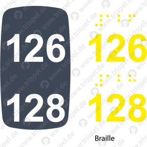 Sitzplatznummer 126 + 128Braille + Prismenschrift