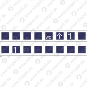 Sicherheitsstreifen / Durchlaufschutz 8 Quadrate, 4 SymboleVS:. 1. Klasse, Pfeil, WC-Zeichen RS: 1. Klassedoppelseitig