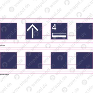 Sicherheitsstreifen / Durchlaufschutz -inkl. Pfeil nach oben, Wagen 4 / RS blanko4 Quadrate, 2 Symboledoppelseitig Einsatz Stadler KISS