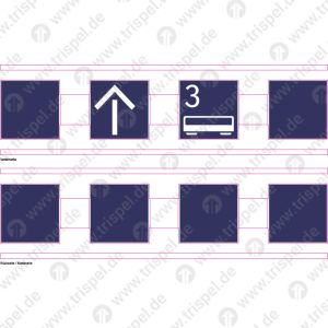 Sicherheitsstreifen / Durchlaufschutz -inkl. Pfeil nach oben, Wagen 3 / RS blanko4 Quadrate, 2 Symboledoppelseitig Einsatz Stadler KISS