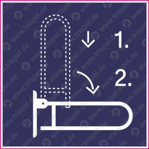 WC-Klappgriff mit Bedienhinweis