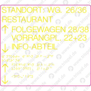 BLS-Beschriftung f. Velaro STANDORT: WG. 26/36RESTAURANTFOLGEWAGEN 28/38INFO-ABTEILEinsatz BR408 - Zug 1-90