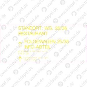 BLS-Beschriftung f. Velaro STANDORT: WG. 26/36RESTAURANTFOLGEWAGEN 25/35INFO-ABTEILEinsatz BR408 - Zug 1-90