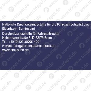 Kontaktdaten zum EBA:Nationale Durchsetzungsstellen für Fahrgastrechte ist das Eisenbahn-Bundesamt.