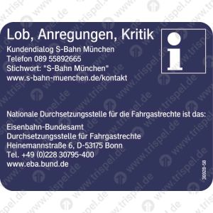 Lob, Anregungen, KritikKundendialog S-Bahn München und Kontakdaten EBA(nur für den Innenbereich)