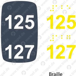 Sitzplatznummer 125 + 127Braille + Prismenschrift
