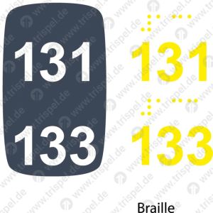 Sitzplatznummer 131 + 133Braille + Prismenschrift