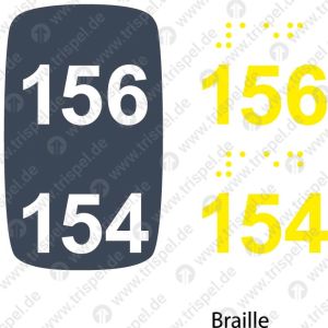 Sitzplatznummer 156 + 154Braille + Prismenschrift