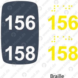 Sitzplatznummer 156 + 158Braille + Prismenschrift