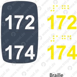 Sitzplatznummer 172 + 174Braille + Prismenschrift