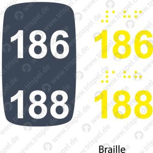 Sitzplatznummer 186 + 188Braille + Prismenschrift