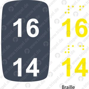 Sitzplatznummer 16 + 14Braille + Prismenschrift