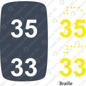 Sitzplatznummer 35 + 33Braille + Prismenschrift