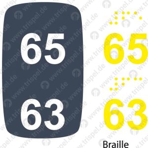Sitzplatznummer 65 + 63 Braille + Prismenschrift