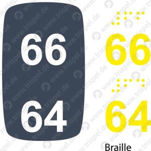Sitzplatznummer 66 + 64Braille + Prismenschrift